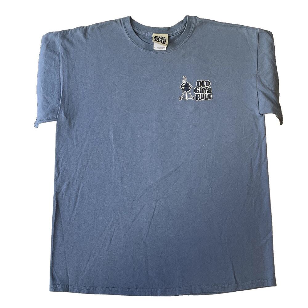 Old Guys Rule Men Shirt L Blue Grill Slogan Graphic Tee Logo Short Sleeve